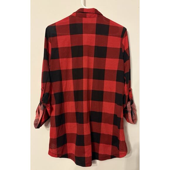 Women’s Red Black Buffalo Plaid Button DownShirt XL Roll Tab Sleeves Casual Top - Picture 6 of 6